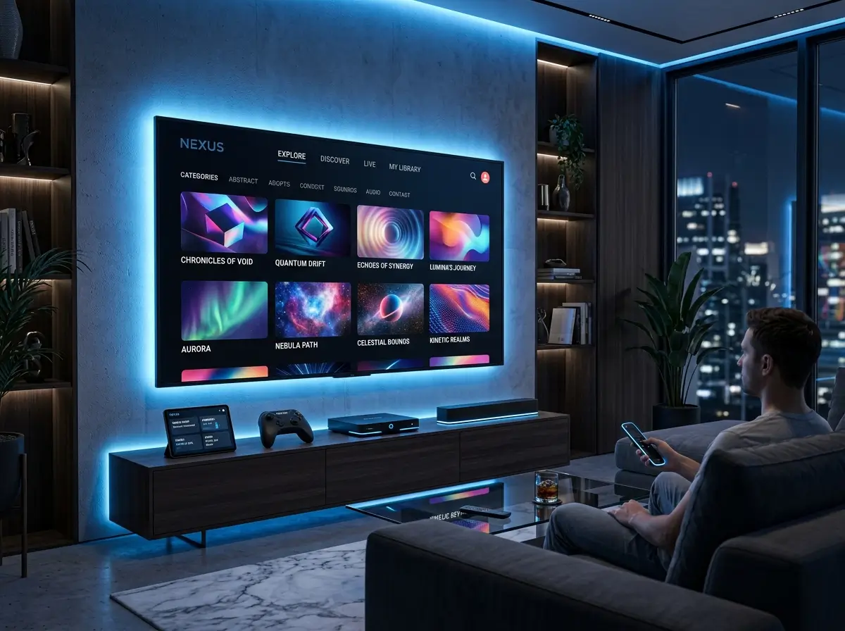 Best IPTV UK streaming setup with original entertainment interface on a modern smart television