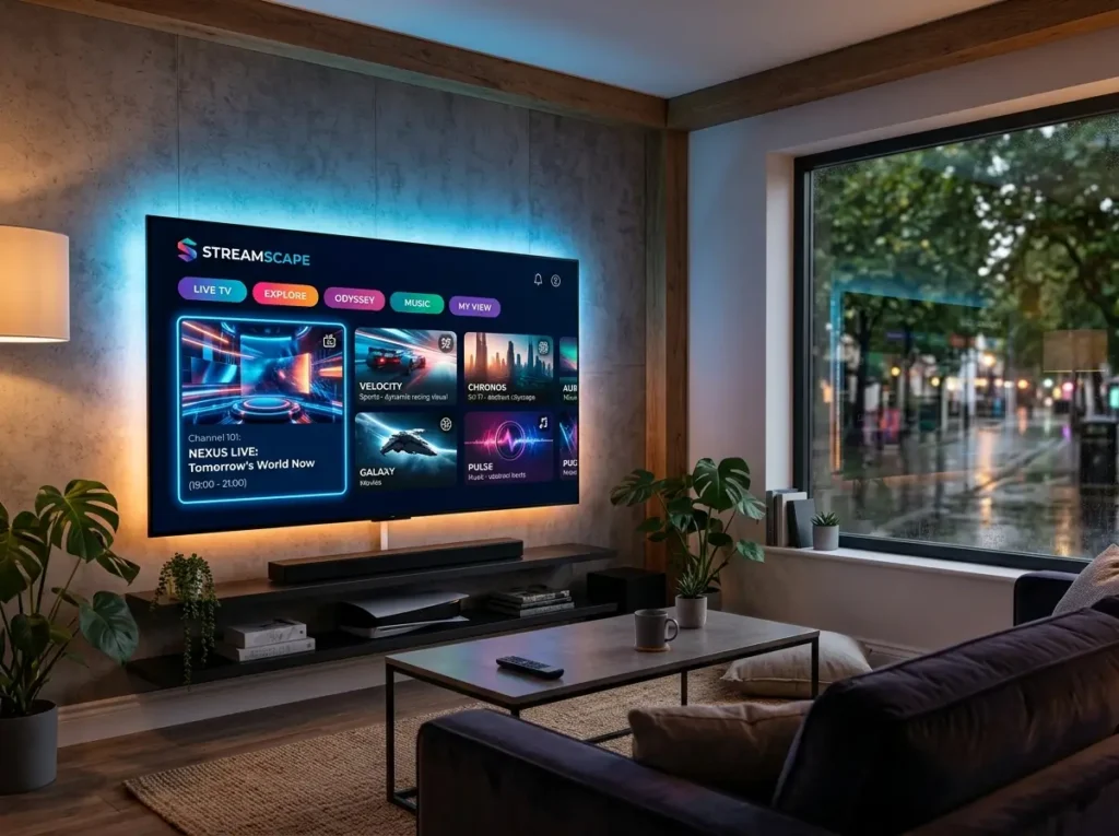 Premium United Kingdom IPTV platform showing digital live TV channels and entertainment content in HD.