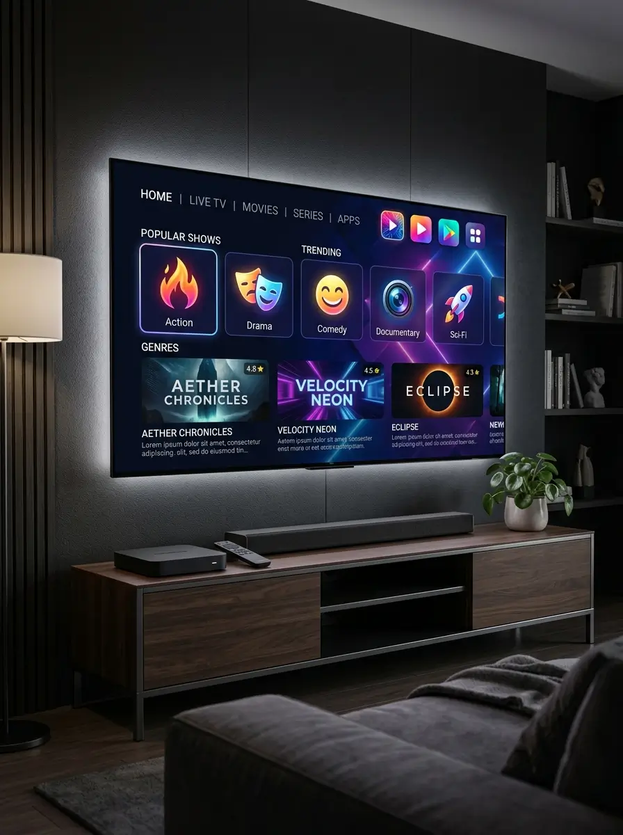 Abstract IPTV UK streaming concept with futuristic media technology