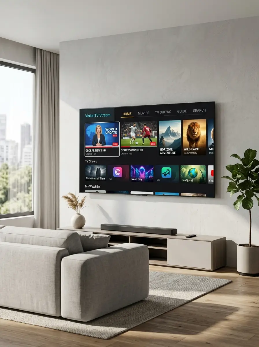 Smart IPTV UK streaming interface across multiple connected devices