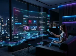 IPTV with Subscription inspired smart television setup featuring a generic streaming dashboard and modern digital entertainment visuals.